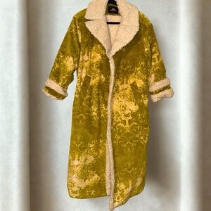 Urban Outfitters Olive Green & Cream Teddy Lined Long Coat
